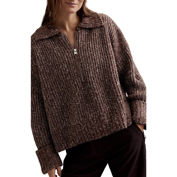 Varley 'Amelia' Brown Oversize Shaker Half Zip Sweater Size XS